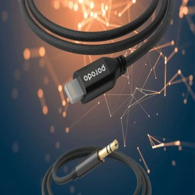 Porodo Braided Aluminum Lightning to 3.5mm AUX Cable 1.2M - Black